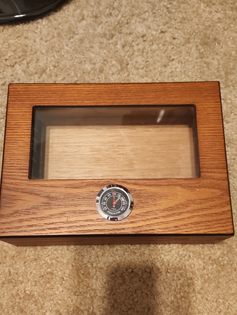 Wood Finish Humidor Box with Glass Top and Hygrometer - Brown